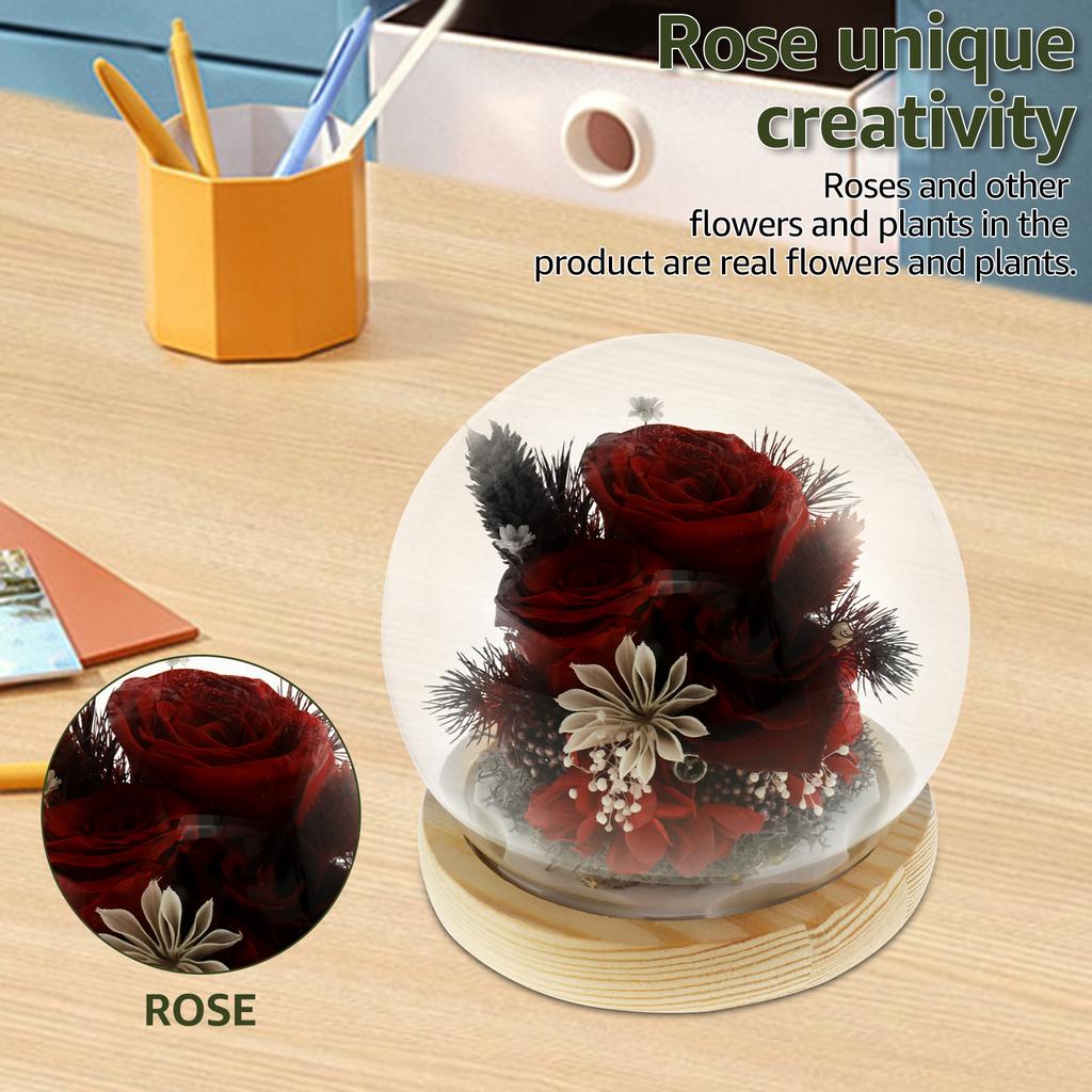 Artificial Rose Flowers Glass Cover Simulation Eternal Rose Flower Mothers Day Gifts Party Supply Valentine's Day Wedding Decor