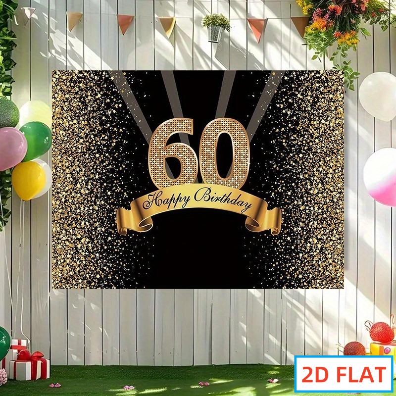 2D Flat Design 1 Piece Per Pack Golden Glitter 60th Birthday Party Backdrop Fabric - Exquisite Black Gold Luxurious Decoration