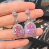 Elegant Light Luxury Pink Zircon Earrings for Women High-End Temperament Trendy Zircon Accessory