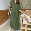 Ladies Fall Spring Dress Loose Lapel Long Sleeve Solid Color V Neck Soft