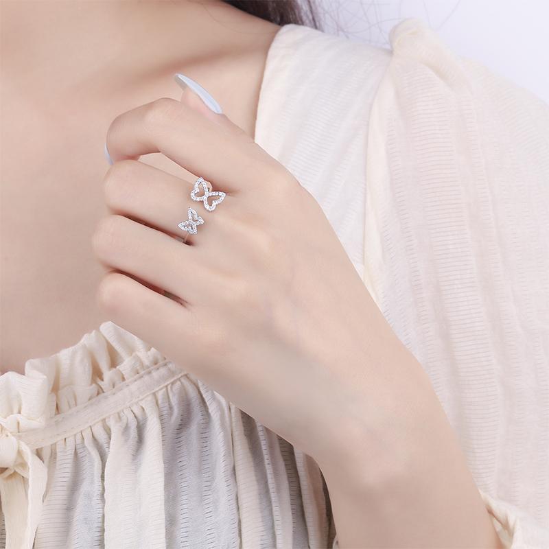 Exquisite Sterling 925 Silver Double Butterfly Couples Ring for Women Bow Anniversary Gift Jewelry Wedding Bride Ring Engagement Silver Jewelry