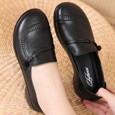 Zapatos de Mamá Slip-On de Cuero Genuino Suela Blanda - Antideslizantes, Cómodos, Punta Redonda, Talla Grande para Otoño