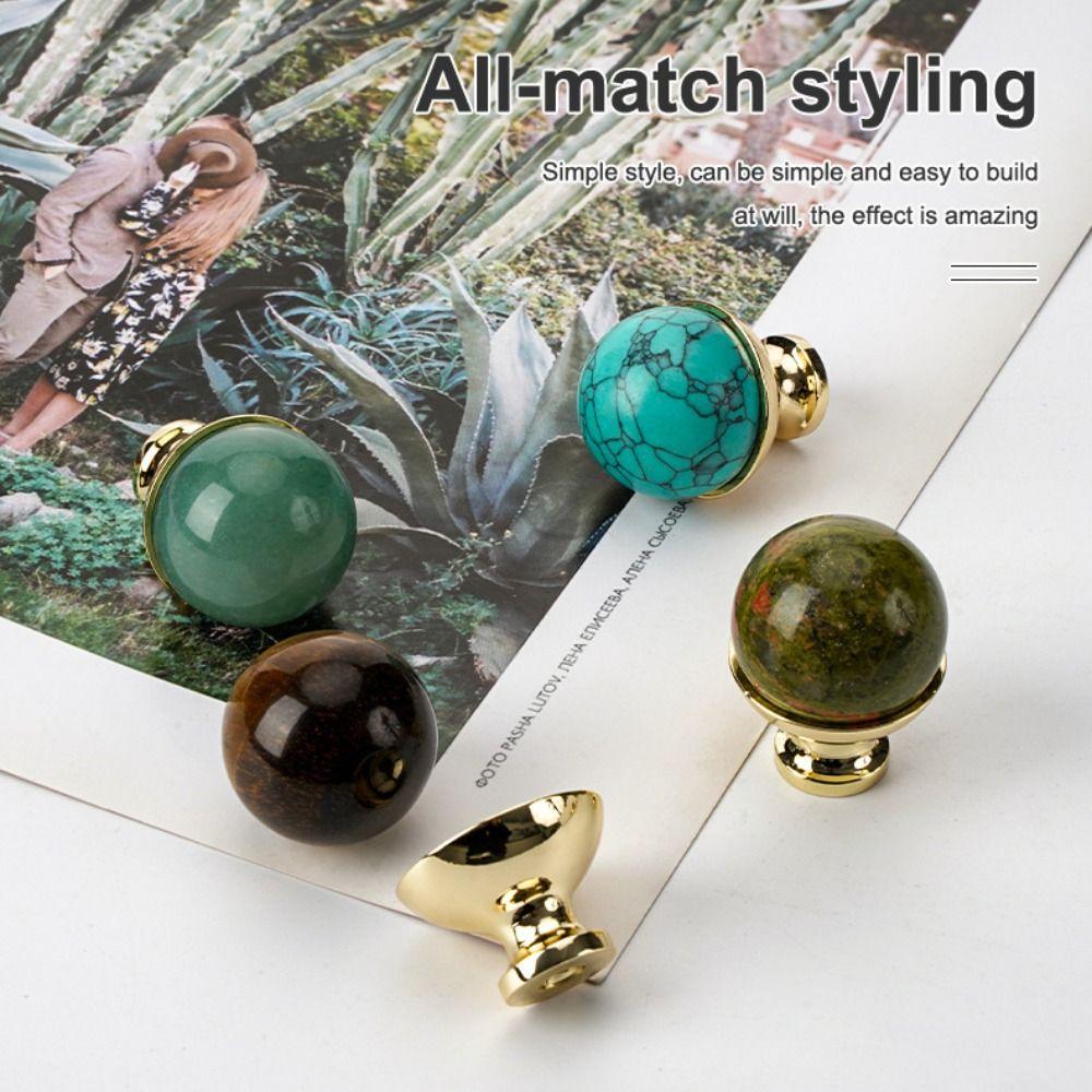 Multiple Colors Drawer Pull Handles Single Hole Electroplate Cabinet Knobs Decoration Brass and Marble Light Luxury