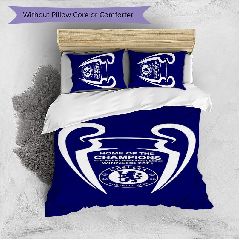3pcs Chelsea FC Logo Pattern Bedding Set Duvet Cover Set Includes Duvet Cover &pillowcases,perfect All Season Bedroom Decoration&gift