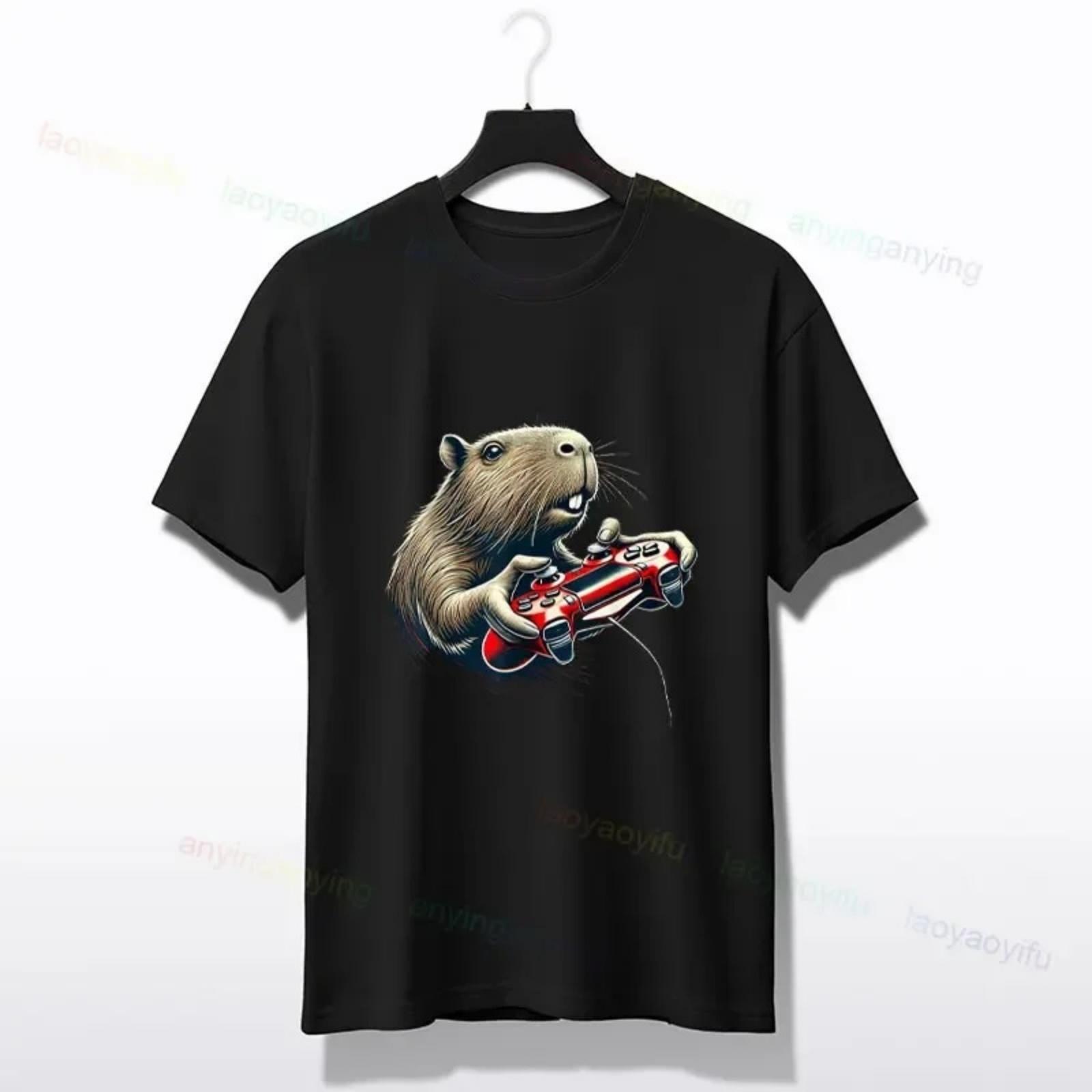 

Capybara Gaming Graphic Graphic T-Shirt Cotton Crew Neck T-Shirt with Digital Heat Transfer Casual All-Season Short Sleeve Top XXXXXL різнокольоровий