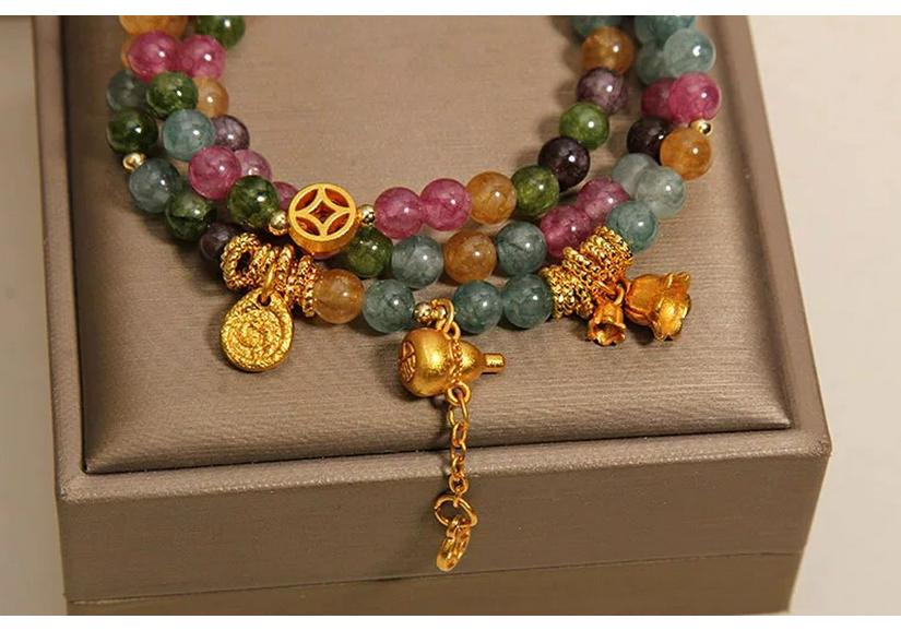 Exquisite Women's Jade Tourmaline Bracelet with Gourd Pendant