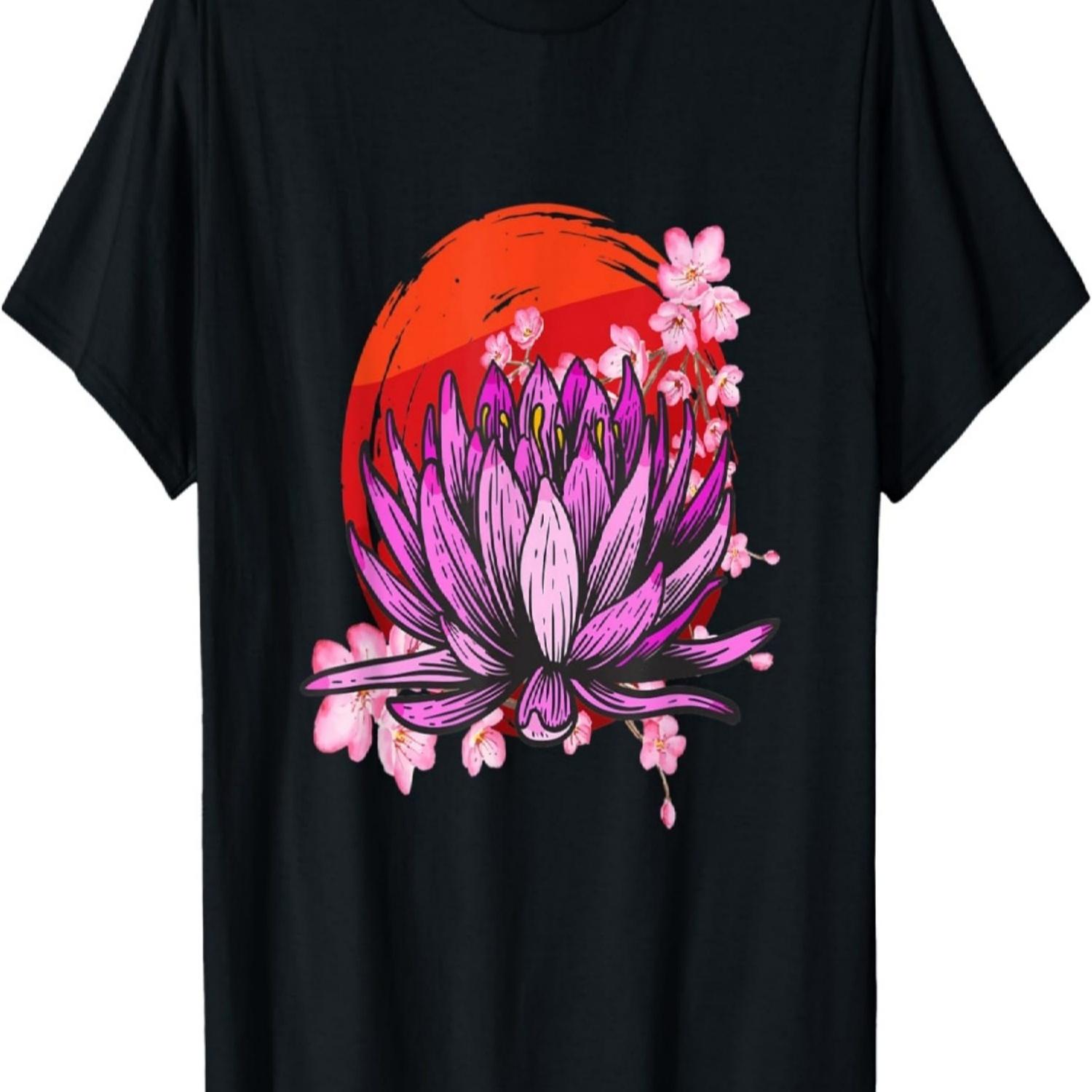 Japan Zen Circle Cherry Blossom Lotus  T-Shirt S чёрный