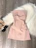 Pure Desire Korean Style Pink Satin Off Shoulder Dress With Bow For Summer Party Wear