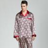 Men's Silk Print Pajamas Set - Long Sleeve Ice Silk Sleepwear for Spring/Summer, Plus Size Available