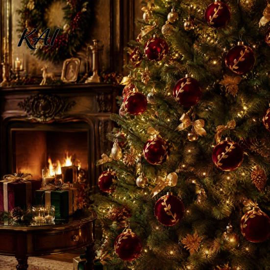 Soft Touch Decorative Balls 9Pcs Flocked Christmas Ball Ornaments, Burgundy Velvet with Gold Festive Garland Accents Embroidery, Hanging Tree