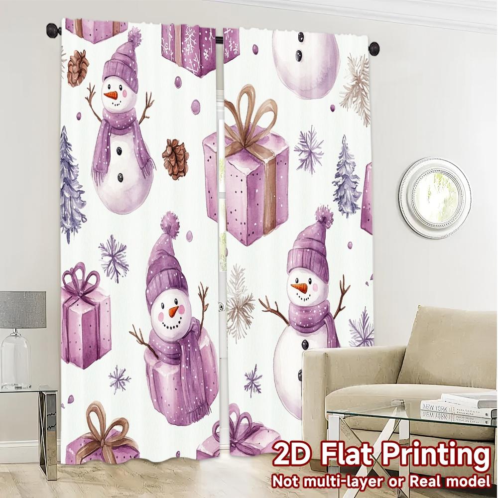 2pcs,Curtains Cute Snowmen Gifts Floral Chic Curtains Digital Printed Prints Light Filtering Curtains Decorations Ldeal for