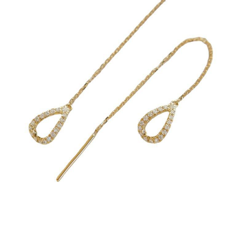 Brincos de borla de diamante em forma de gota de água coreana - Fivelas de orelha simples e longas para mulheres