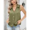 Women's Solid Color V-neck Loose Chiffon Shirt Sleeveless Twist-button Vest Shirt Clothes Sale