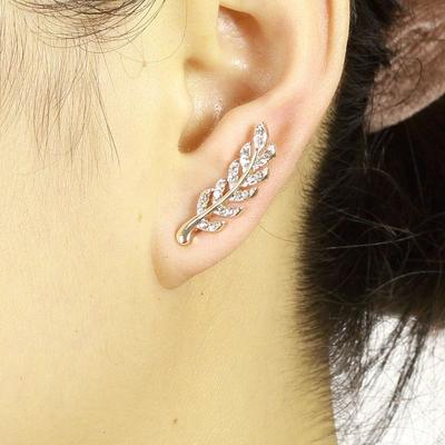 Nouvelles Boucles d'Oreilles Puces Plume Cristal 2024 pour Femmes Couleur Or Couleur Cuivre Forme Feuille Filles Petites Boucles d'Oreilles Mode Oreille Zircon