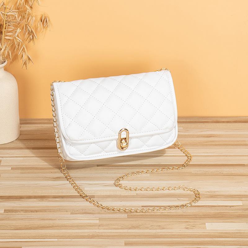 

Women s bag new winter rhombus embroidered shoulder bag lock crossbody casual small square bag белый