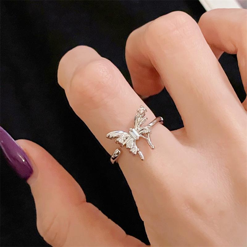 New Niche Zircon Butterfly Ring Opening Adjustable Oil Drip Jewelry Light Luxury Personalized Fashion High-End Accessories Adjustable opening