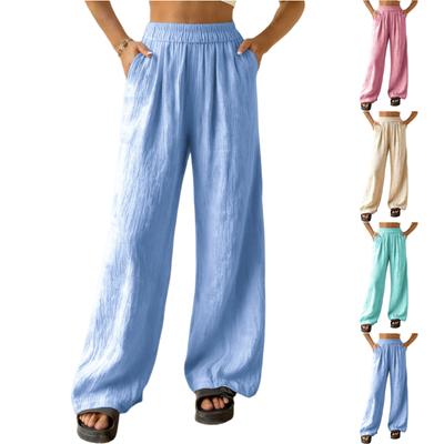 Women's Fashionable Solid Color Loose Casual Pocket Elastic Waist Wide Leg Casual Pants