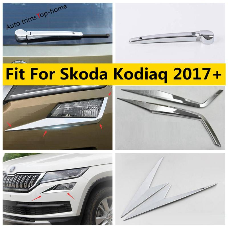 ABS Chrome Rearview Mirror Front Fog Light Lamp Eyelid Eyebrow Window Wiper Cover Trim For Skoda Kodiaq 2017 - Accessories