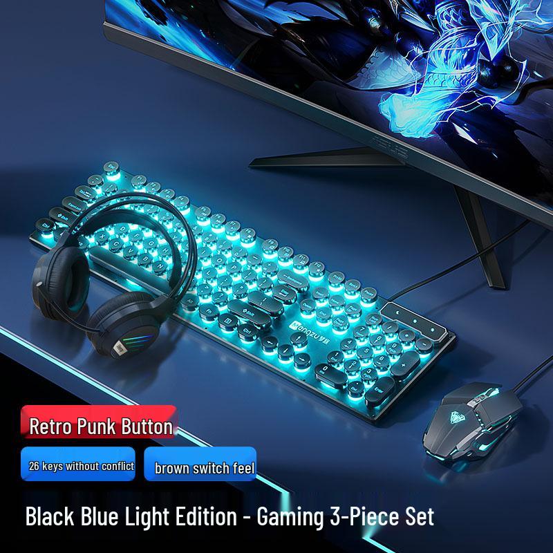 True Silent Mechanical-Feel Gaming Keyboard, Mouse & Headset Set