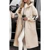Womens Casual Hooded Long Spliced Coat Fall Winter Fashion Loose Fit Commuter Outerwear