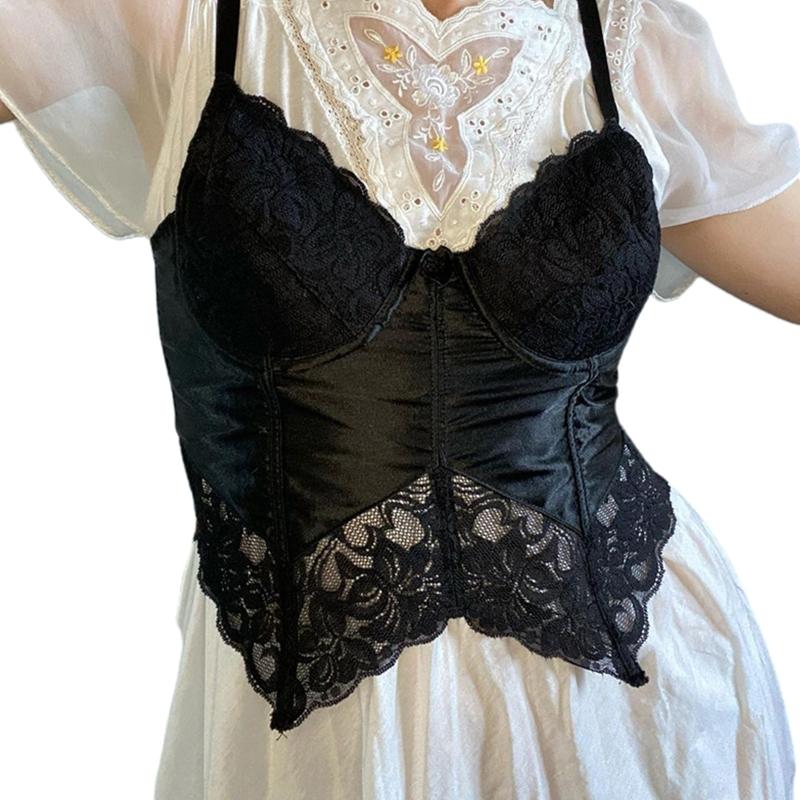 Кружевной топ-камзол женский винтажный на тонких бретельках укороченный прозрачный кружевной жилет без рукавов для майки сексуальный кружевной топ M