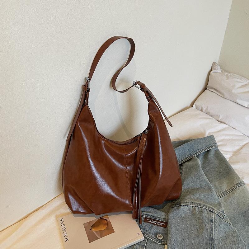 

2026 Spring New Vintage Large Capacity Soft Tote Shoulder Top Handle Hobo Bag Women Fashi Casual Trendy Handbag коричневий