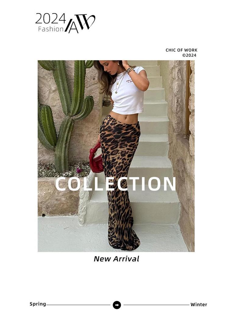 Retro Leopard Print Classic Mid-Waist Fishtail Skirt - European/American Style
