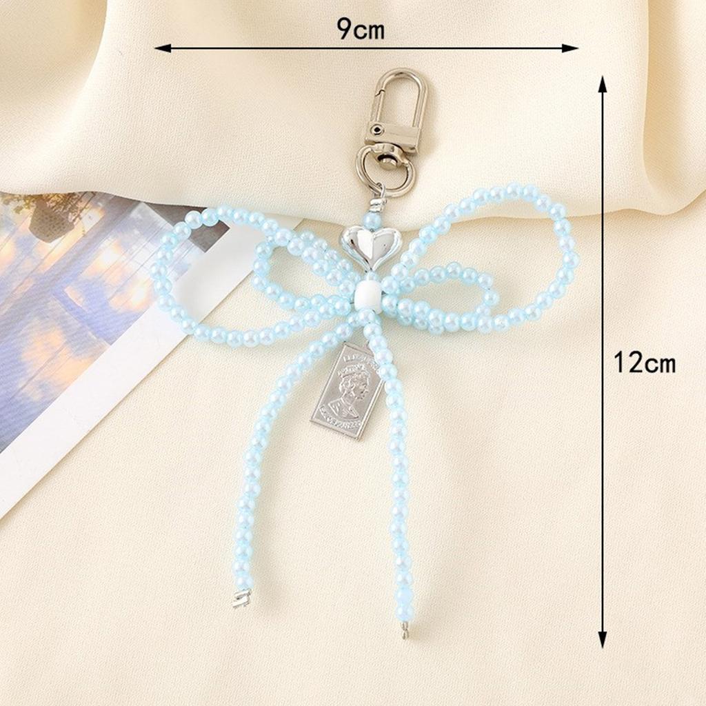 Stylish Pearls Beaded Phone Chain Creative Bowknot Pendant Keychain Bag Decoration Stylish Keychain Bag Accessory