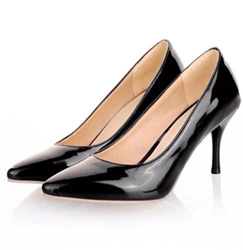 [SCGEHA] Plus Size High Heel Pumps, Enamel, Pointed Toe, Stiletto Heel, 8cm, Unisex (Black/26.5cm)
