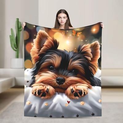 Yorkshire Puppy Flannel Blanket - Cute Fun Print 280gsm Pet Throw