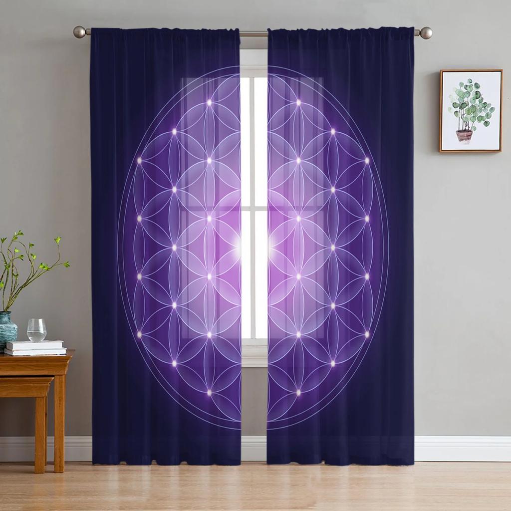 Life Of Flower Purple Tulle Curtains for Living Room Print Sheer Voile Curtain Bedroom Window Screening Drapes Blinds Home Decor