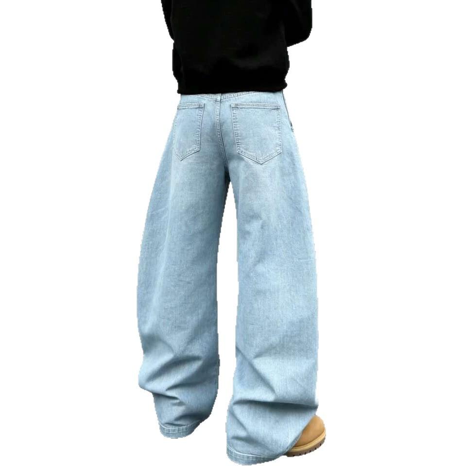 American High Street Retro Washed Scimitar Wide-leg Jeans Men's New Trendy Loose Straight Casual Jeans