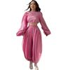 Cross-border Autumn New Suit Women's Bubble Sleeves Loose Long-sleeved Short Top Leggings Bloomers Set