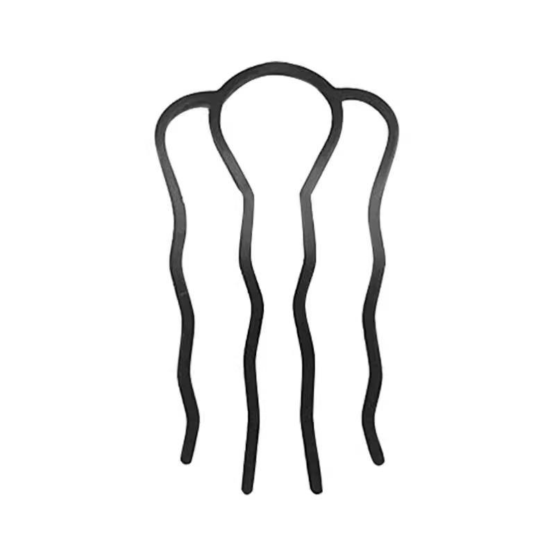 Pettine per capelli a quattro denti per fissare i capelli a forma di U rovesciata 6# U-shaped wave hairpin-black. nero