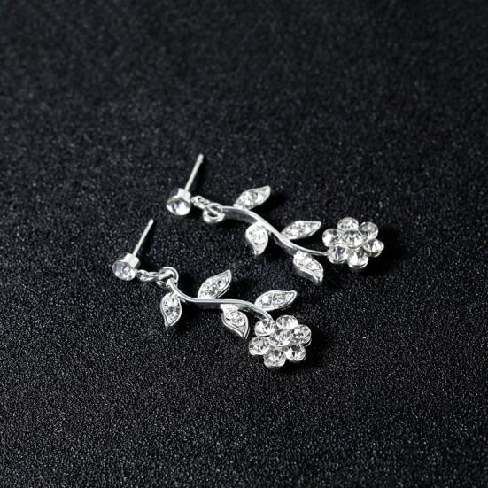 Set Rhinestone Decor Flower Shape Hollow Out Adjustable Hanging Earrings High-end Bride Jewelry