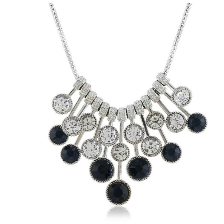 Elegant Black White Multilayer Round Crystal Necklace For Women