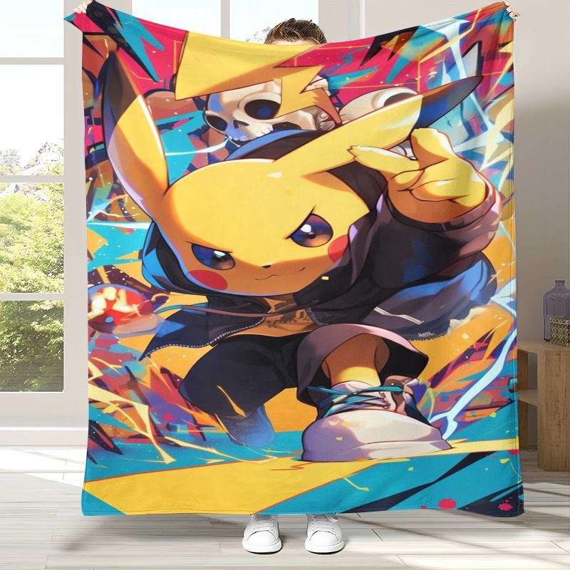 

Kawaii Pokemon Pikachu Cartoon Flannel Blanket,Ultra Soft Warm Plush Throw for Home Bedroom Bed Sofa Cover Office Camping gift 75x90cm