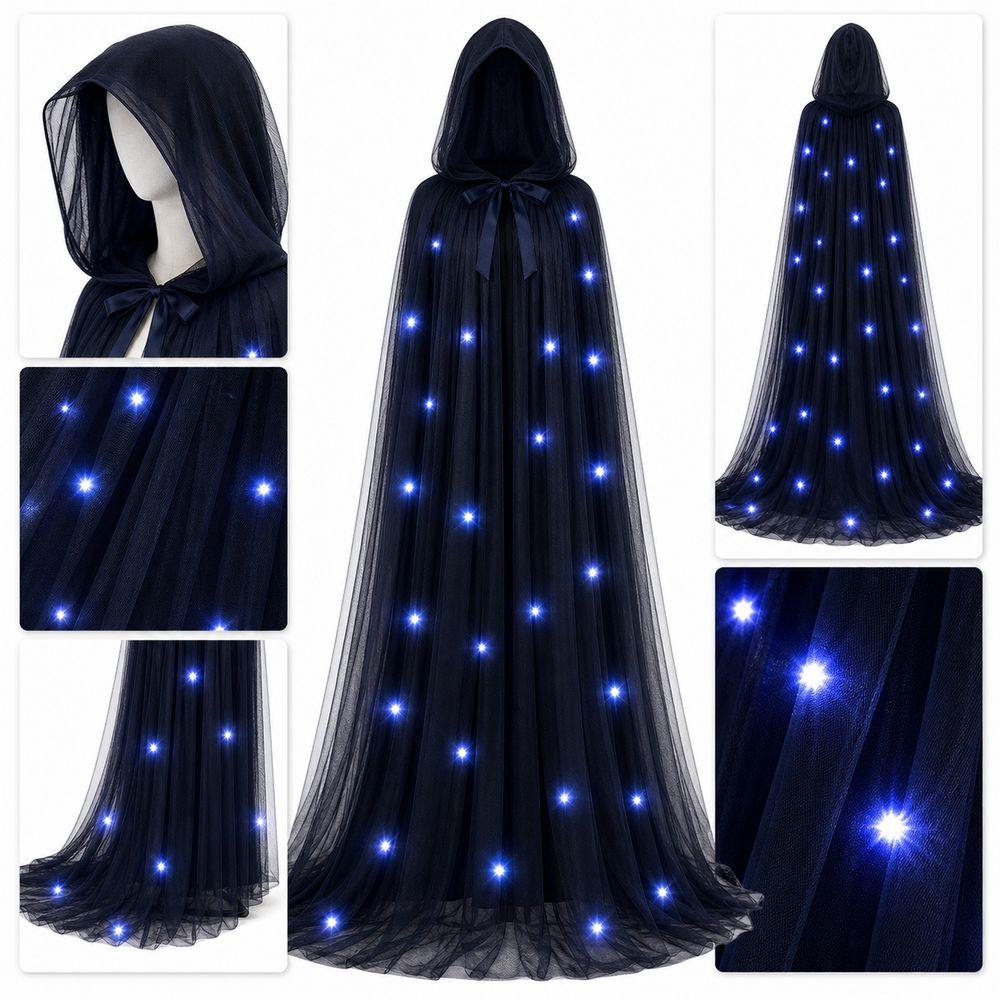 Vintage Overcoats Lace-up Vintage Hooded Cape Creative Gift LED Halloween Hooded Cloak