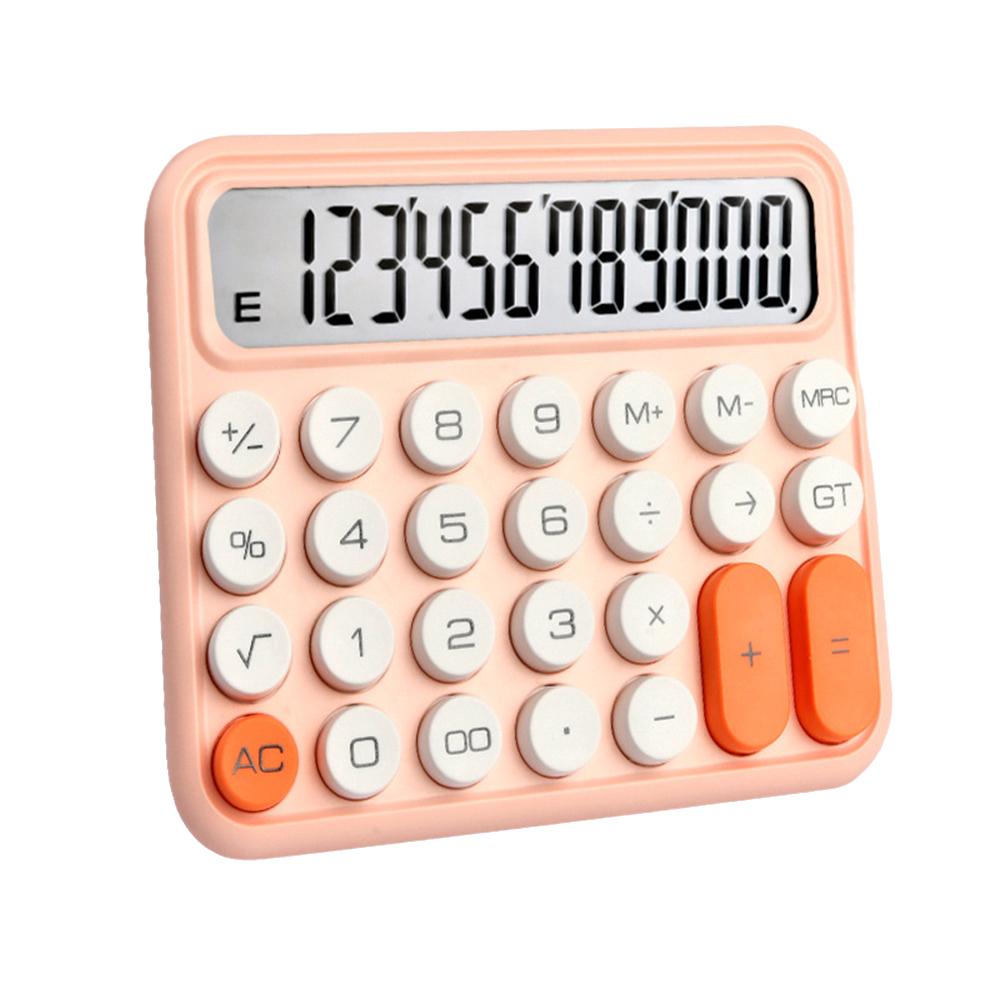 Cute Calculator 12 Digit Large LCD Display Mechanical Round Button Gradient Candy Colored Battery