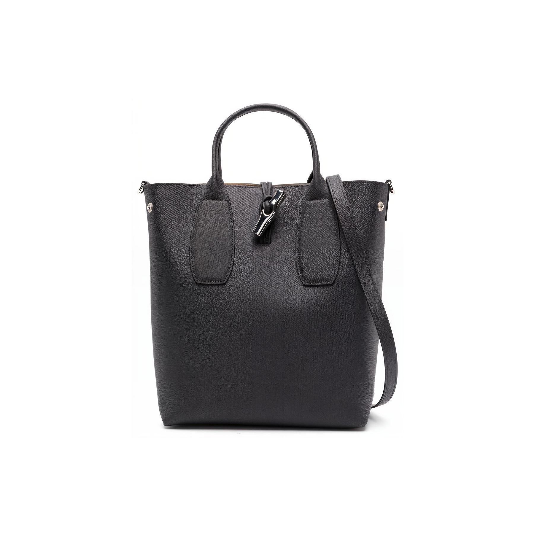 

Longchamp Le Roseau Bamboo Buckle Textured Open Top Tote Bag Women Tote Black 10228HPN001 Basic Set (Bag+Dust Bag)