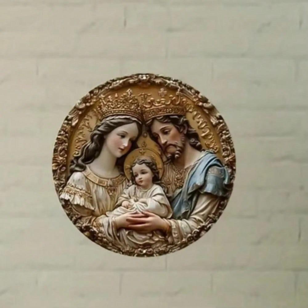 Relief Holy Family Metal Wall Art Durable Kitchen Bathroom Cafe Home Decor