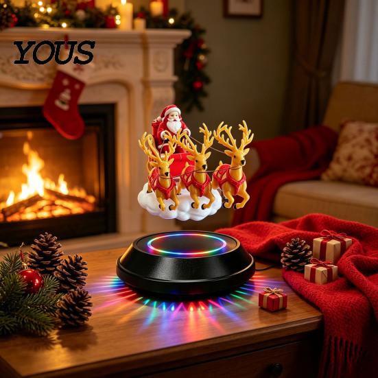 Decorative Santa Claus Sleigh Floating Sleigh, Magnetic Levitation Santa's Flying Ornament, Christmas Festive Ornament Display for Home, Office, Shelf