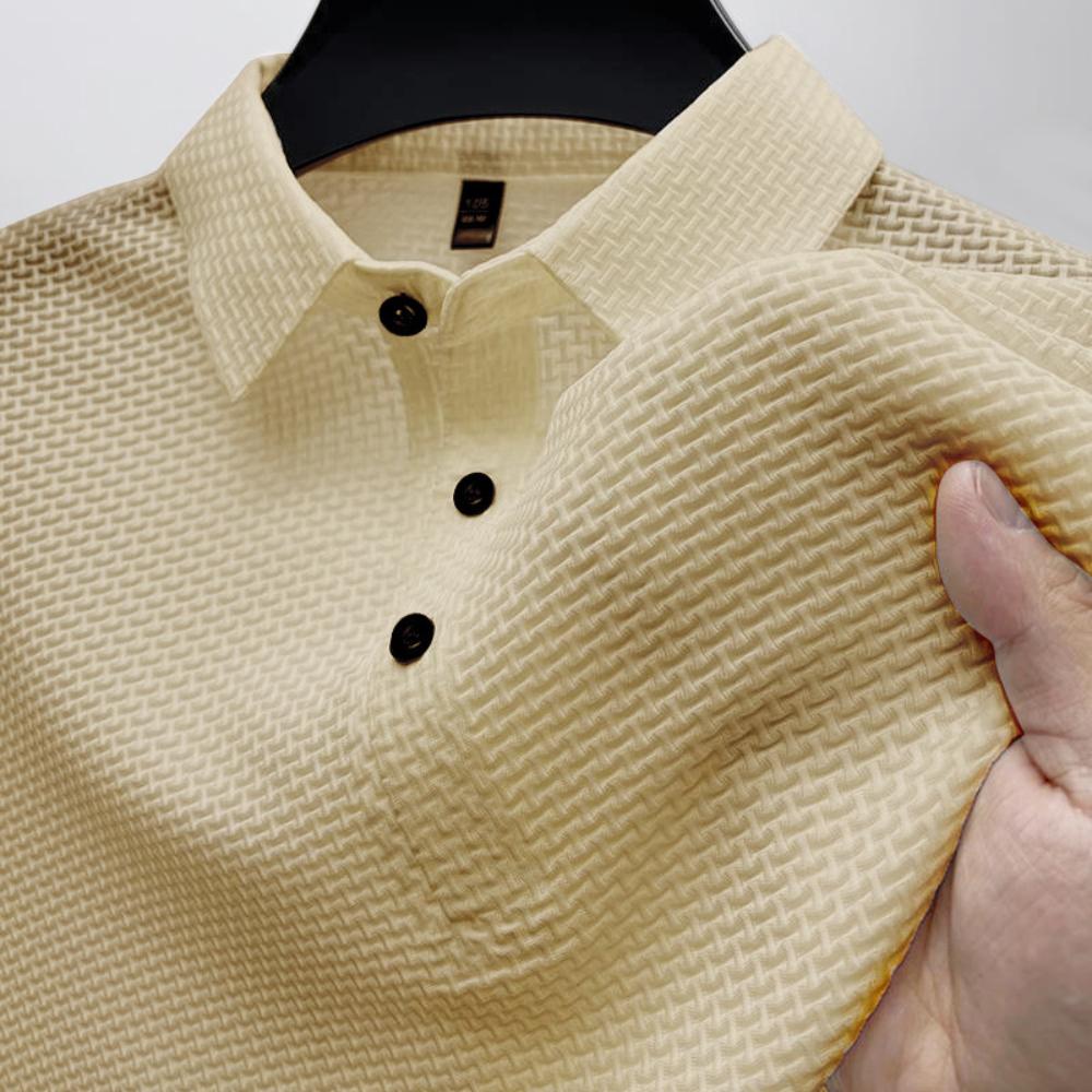 Mesh Ice Silk Short-sleeved T-shirt Men Shirt Collar Summer Solid Colour New Men's Polo Short-sleeved Tops