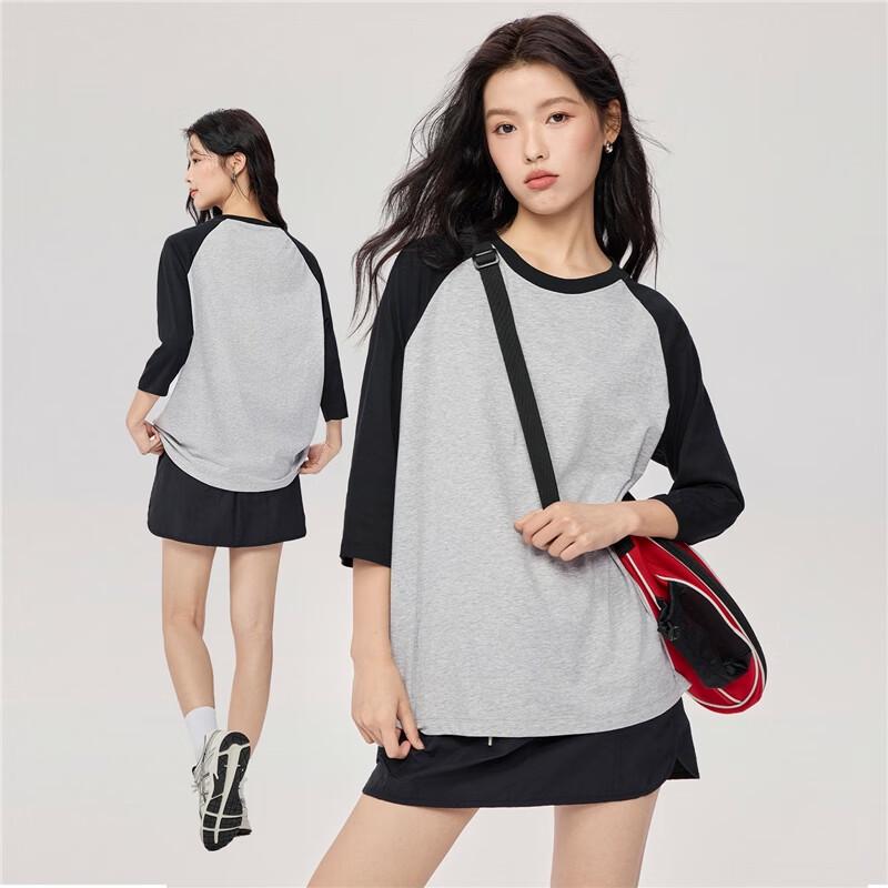 Giordano Women's Cotton Color Block Three-Quarter Sleeve T-Shirt