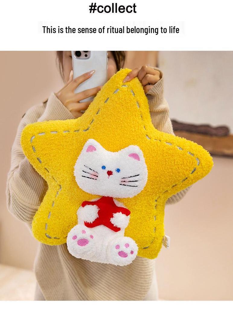 Cartoon Cat Pentagram Plush Pillow - Cute Bed Cushion & Lumbar Support for Girls