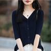 Women's 5/ Sleeve Cardigan V Neck Elegant Twist Knit Top