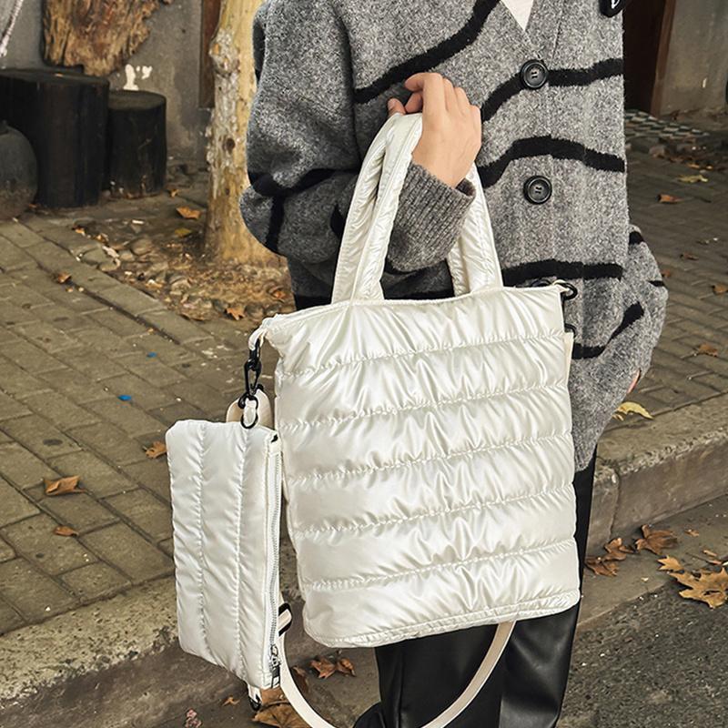 Winter Space Cotton Tote Bag For Women Fashion Casual Messenger Bag Designer Puffy Handbag Large Capacity Shoulder Bag