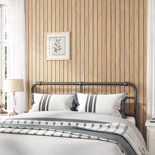 VEELIKE 3D Beige Wood Grain Wallpaper Slatwall Panel Sticker, 3mm Thick, 42.8x300cm, with Sponge, Strap Wood Grain Wall Panel, Remake Sheet, Cuttable,