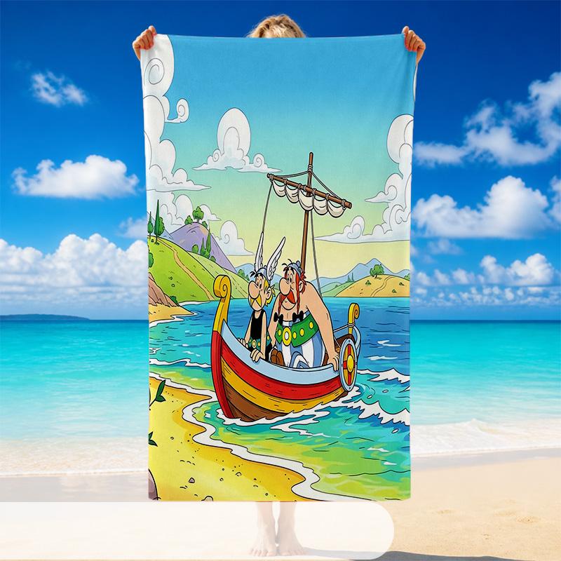 Schnelltrocknendes Strandtuch mit Asterix & Obelix Muster, Leichtes saugfähiges Handtuch für Pool Strand Urlaubsgebrauch