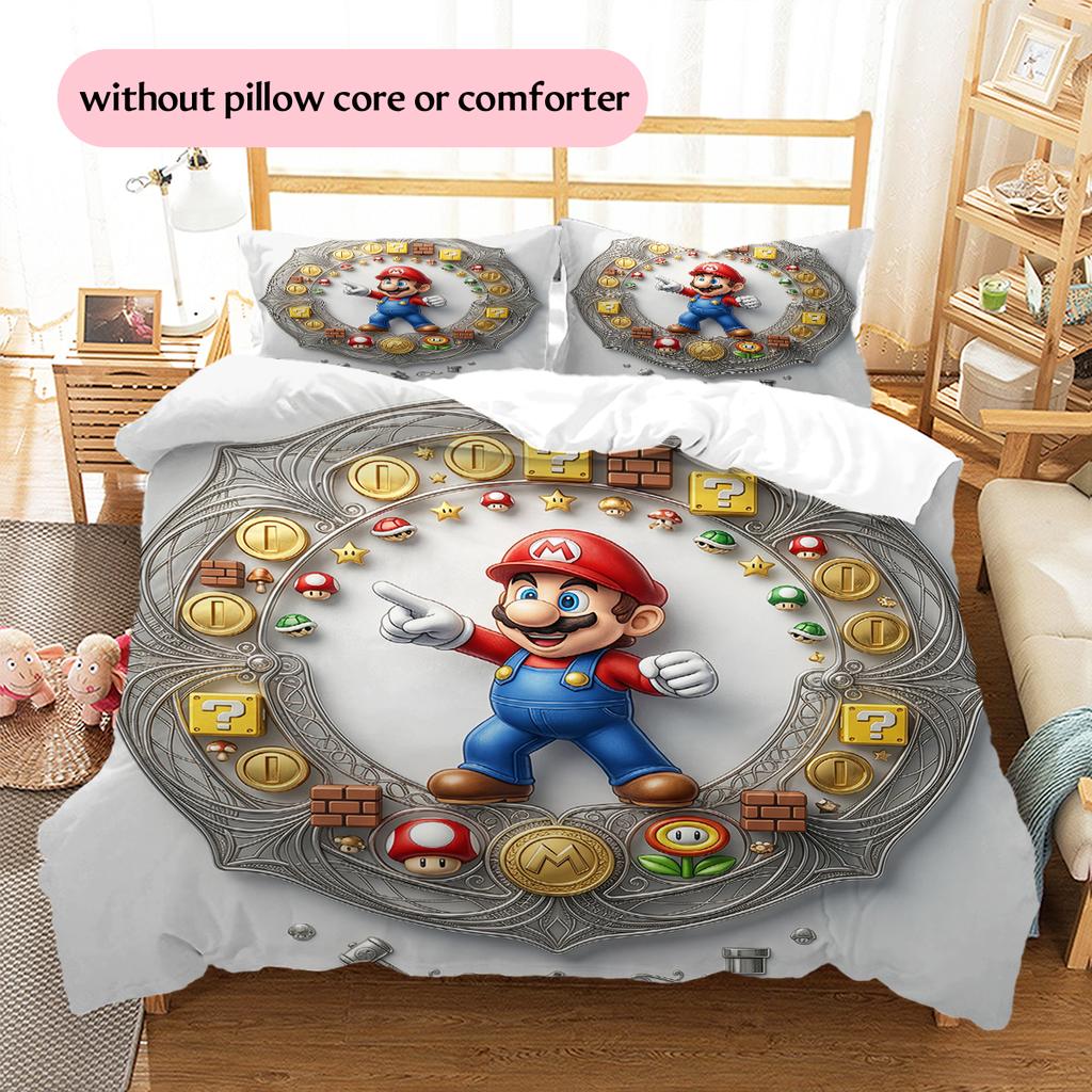 Mario Themed Duvet Cover & Pillowcases, Mario Fan Game Bedding, Great Gift.chl